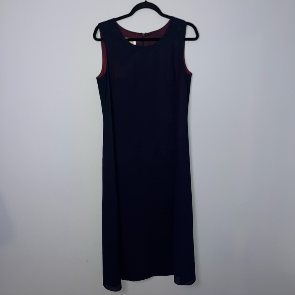 Talbots Elegant Navy and Burgundy Midi Dress 12P